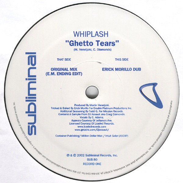 Whiplash - Ghetto Tears (Original / Erick Morillo Dub / Red Moon Remix / 2 E M Acapellas) 12" Double Vinyl Record