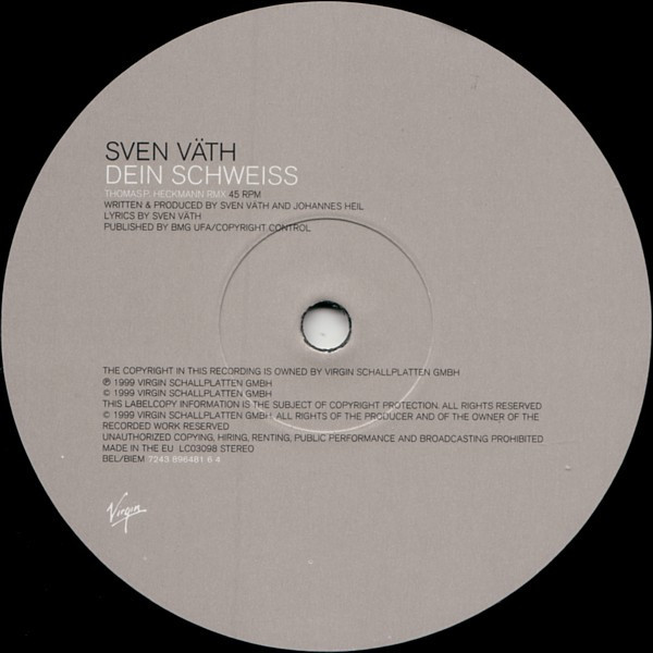 Sven Vath - Dien schweiss (Master mix / Thomas P Heckmann Remix) 12" Vinyl Record