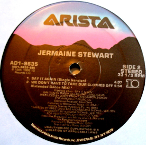 Jermaine Stewart - We Dont Have To Take Our Clothes Off (Extended Dance Mix) / Say It Again (3 Mixes) Sealed Vinyl