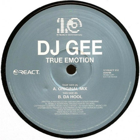 DJ Gee - True Emotion (Original mix / Da Hool Remix) Vinyl Promo