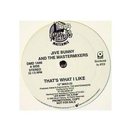 Jive Bunny & The Mastermixers - Thats What I Like (Extended / Edit Version)  12" Vinyl Record US Promo