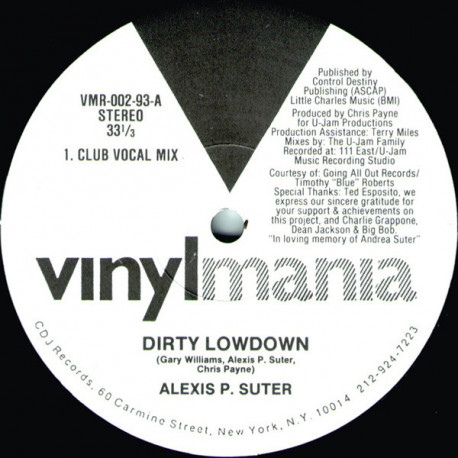 Alex P Suter - Dirty Lowdown (Club Vocal Mix / Deep House Mix / Talking Cash Mix) 12" Vinyl