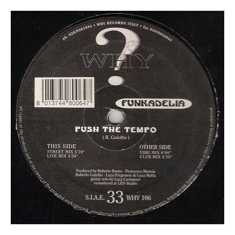 Funkadelia - Push The Tempo (Club Mix / Vibe Mix / Street Mix / Live Mix) 12" Vinyl Record