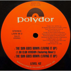 Level 42 featuring Omar - The Sun Goes Down (1998 Club Version / Original Mix / Tin Tin Out Remix) PROMO ONLY Vinyl