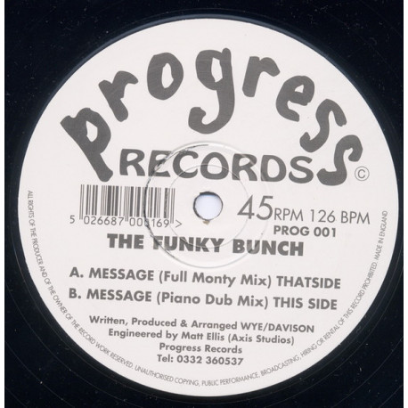 Funky Bunch - Message (Full Monty Mix / Piano Dub) 12" Vinyl Record
