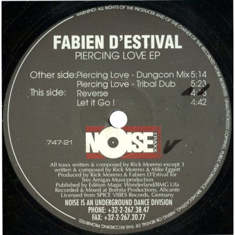 Fabien D'Estival - Piercing Love (Dungcon Mix / Tribal Dub) / Reverse / Let It Go (12" Vinyl Record)