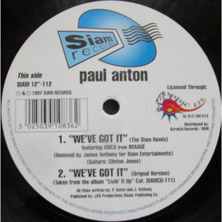 Paul Anton - Weve Got It (Original Mix / Siam Remix / Phat Boy Remix / Full Pack Remix) 12" Vinyl Record