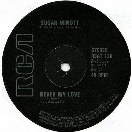 Sugar Minott - Never My Love / Jasmine (12" Vinyl Record)