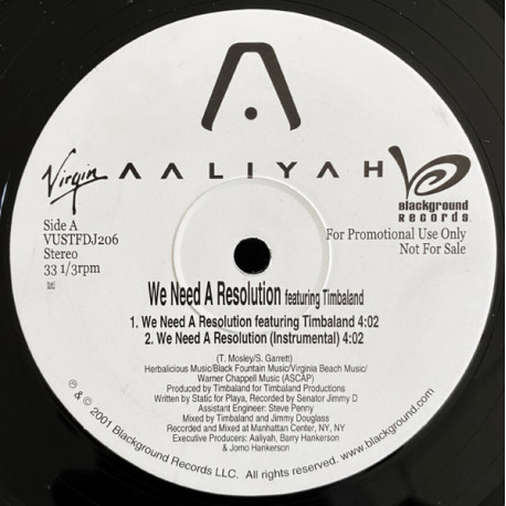 Aaliyah - We Need A Resolution (Original / Inst / Acappella / No Rap) 12" Vinyl Promo