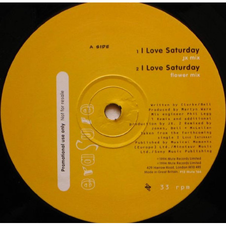 Erasure - I Love Saturday (JX Mix / Flower Mix / 2 Beatmasters Mixes) / Always (X Dub Cut) Promo Vinyl