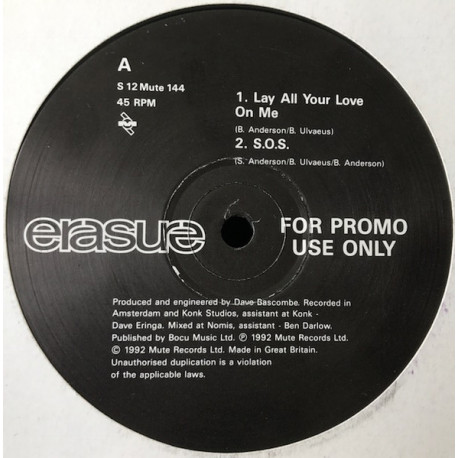 Erasure - Abba-Esque Club EP (Voulez Vous / SOS / Take A Chance / Lay All Your Love On Me (12" Vinyl Promo)