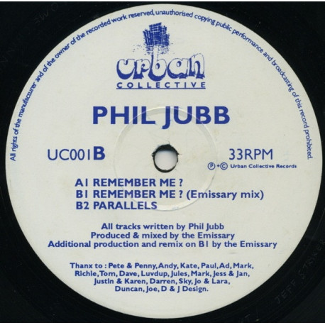 Phil Jubb - I Remember (Original / Emissary Mix) / Parallels (12" Vinyl Record)