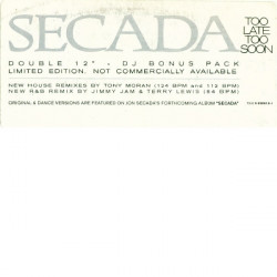 Jon Secada - Too Late Too Soon (3 Tony Moran Mixes / 3 Jam & Lewis Mixes) 2 x Vinyl DJ Promo