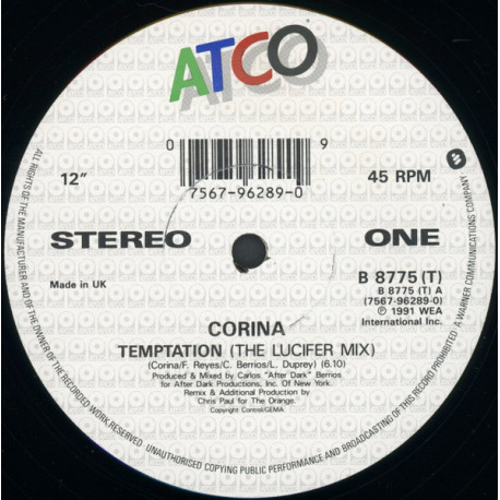 Corina - Temptation (Lucifer Mix / Hellfire Mix / Dub) 12" Vinyl Record