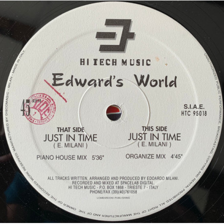 Edwards World - Just In Time (Piano House Mix / Organize Mix) 12" Vinyl Record