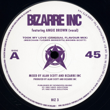 Bizarre Inc - Took My Love (2x12" third disc missing) Original Flavour Mix / Knew Family Club Mix / Dub / 2 MK Mixes
