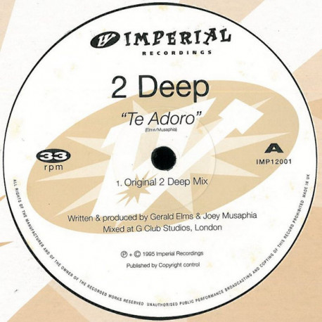 2 Deep - Te Adoro (Original Mix / G Club Mix / JM Dub) 12" Vinyl Record