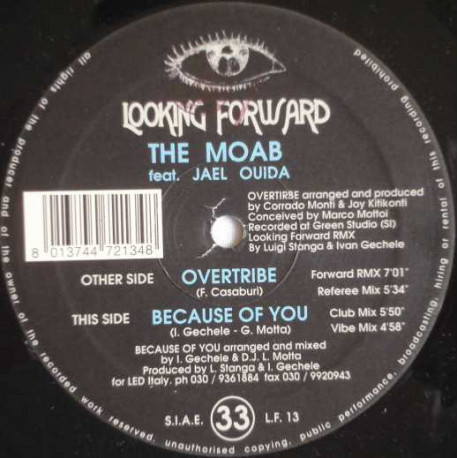 Moab Featuring Ouida - Because Of You (Club Mix / Vibe Mix) / Overtribe (Forward RMX / Referee Mix) 12" Vinyl Record
