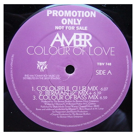 Amber - Colour Of Love (Colourful Club / Dub / Berman 12" / AJ Trenergy Hard Mix / Pop Mix) 12" Vinyl Promo
