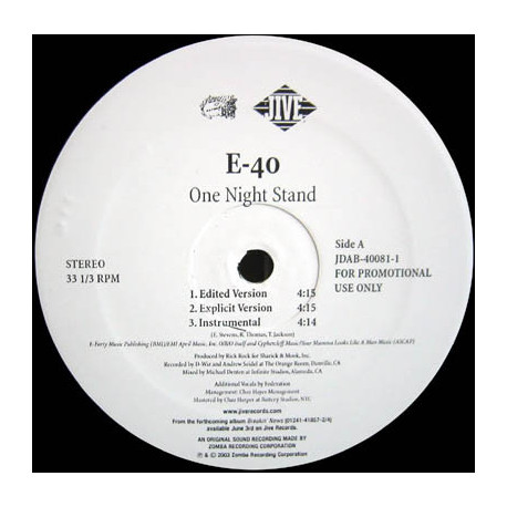 E 40 - One Night Stand (Explicit / Edited / Instrumental) / Gasoline (Explicit / Edited / Instrumental) Vinyl 12"