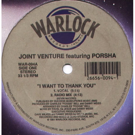 Joint Venture Featuring Porsha - I Want To Thank You (Club Mix / Vocal / Radio Mix) 12" Vinyl Record
