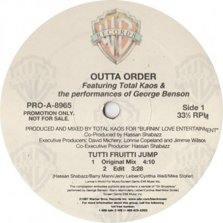 Outta Order Featuring Total Kaos and George Benson - Tutti Fruitti Jump (2 Original Mixes / 2 Remixes) 12" Vinyl Promo
