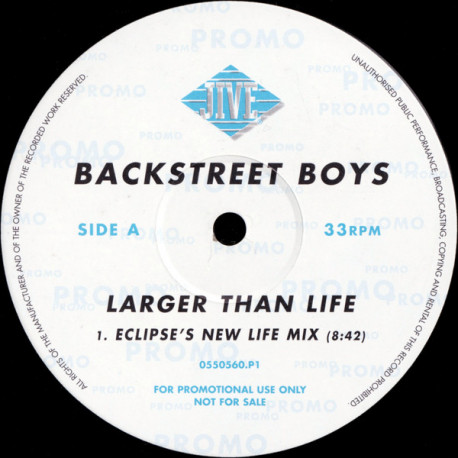 Backstreet Boys - Larger Than Life (Eclipses New Life Mix / Dub Mix / Richard F Smokin Late Mix) 12" Vinyl Promo