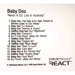(CD) Baby Doc - Never A DJ - Live In Australia featuring Baby Doc Fat Tony & SJ feat Vocals of Steven Lucas - In dee village