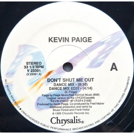 Kevin Paige - Dont Shut Me Out (Dance Mix / Dance Edit / Alternate Vocal Mix / LP Mix) SEALED US 12" Vinyl