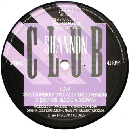 Shannon - Sweet Somebody (Special Extended Mix / Dub) 12" Vinyl Record