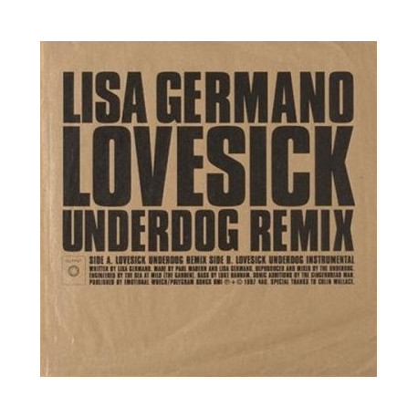Lisa Germano - Lovesick (Underdog Remix / Underdog Instrumental) 10" Vinyl In Brown Paper Sleeve