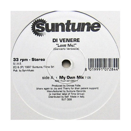 Di Venere - Love Me (My Own Mix / His Own Mix / Who Da Hell Is This Mix) 12" Vinyl Record