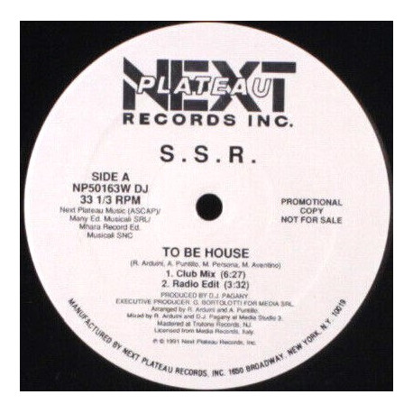S.S.R - To Be House (Club Mix / Edit / Dub / To Be Piano / Instrumental) 12" Vinyl Record