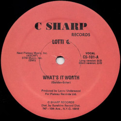 Lotti G - Whats It Worth (Long Version / Short / Instrumental) Super Rare Soul Vinyl 12" Looks Unplayed