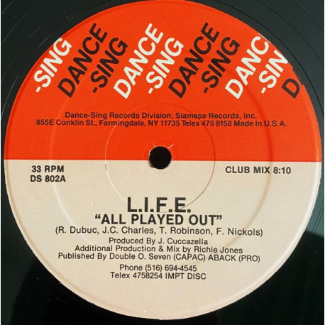 L.I.F.E - All Played Out (Club Mix / Dub / Bonus) 12" Vinyl Record (Still In Shrinkwrap)