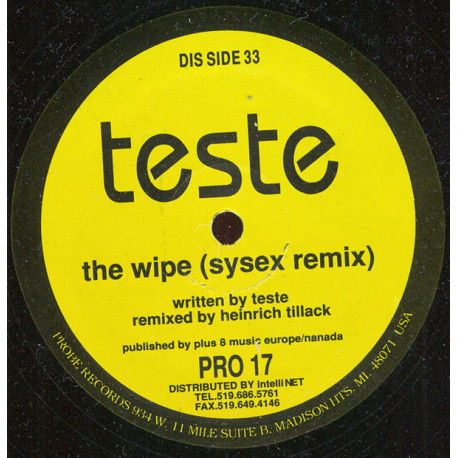 Teste - The Wipe (Sysex Remix) / Tension (Sysex Remix) 12" Vinyl Still In Shrinkwrap