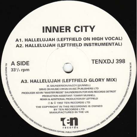 Inner City - Hallelujah (5 Leftfield Remixes / Spiritual Sample Mix) 12" Vinyl Promo