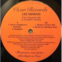 Lee Genesis - Cant Separate Me (Dave Lee & Livingstone Club Mix / Acappella / 2 Tommy Musto Mixes) 12" Vinyl