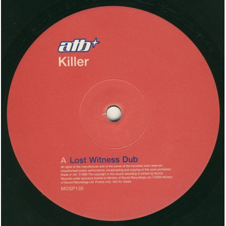 ATB - Killer (Lost Witness Dub / Trevor & Simon Remix) 12" Vinyl Promo