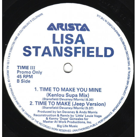 Lisa Stansfield - Time To Make You Mine (Kenlou Supa Mix / Masters At Work Jeep Mix / In My Dreams Mix) Vinyl Promo