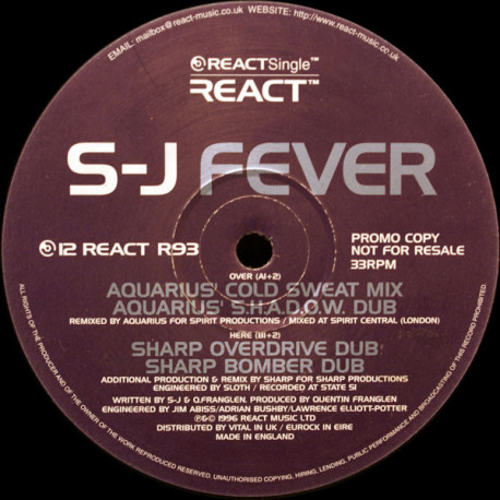 S-J - Fever (Aquarius Cold Sweat Mix / Aquarius Shadow Dub / Sharp Overdrive Dub / Sharp Bomber Dub) Vinyl Promo