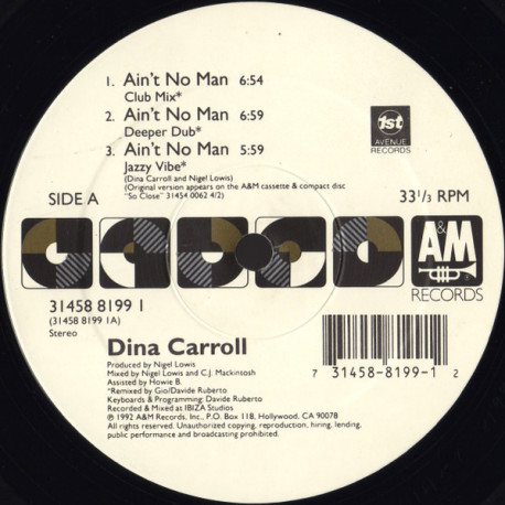 Dina Carroll - Aint No Man (Club Mix / Deeper Dub / Jazzy Vibe / Tees R&B Mix / Instrumental / Original Version) US Vinyl