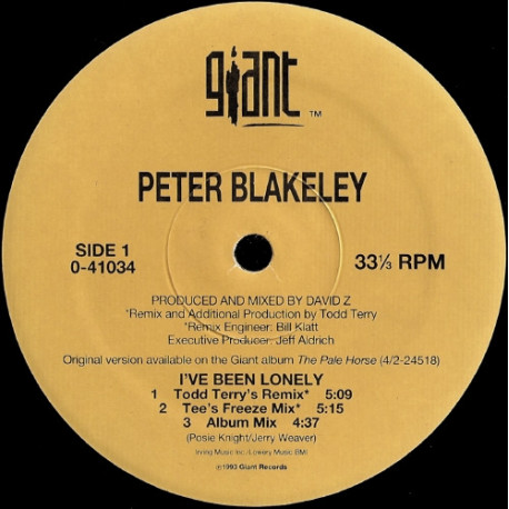 Peter Buckley - Ive Been Lonely (LP Version / 4 Todd Terry Mixes / David Z Cool Dance Mix)