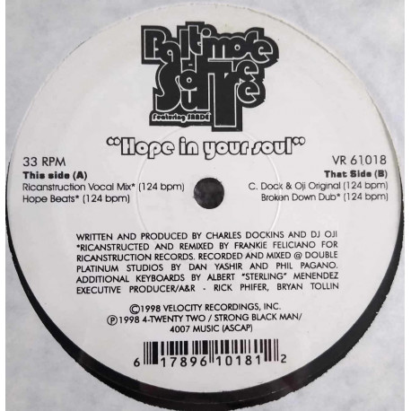 Baltimore Soul Tree – Hope In Your Soul (3 Frankie Feliciano Ricanstruction Vocal Mixes / Charles Dockings Extended Mix)