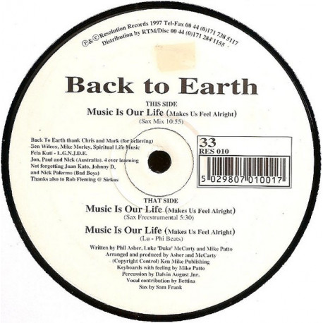 Back To Earth - Music Is Our Life (Sax Mix / Sax Freestrumental / Lo Phi Beats)