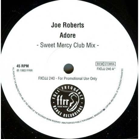 Joe Roberts - Adore (Sweet Mercy Club Mix / Sweet Mercy Dub) Vinyl Promo