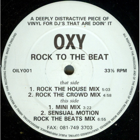Oxy - Rock To The Beat (House Mix / Crowd Mix / Mini Mix / Sensual Motion Rock The Beats Mix) Vinyl Promo