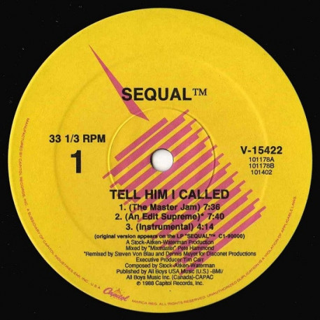 Sequal - Tell Him I Called (Masterjam / Edit Supreme / Instrumental / Sunshine House Mix / Windowpane Dub / Bonus Beats)
