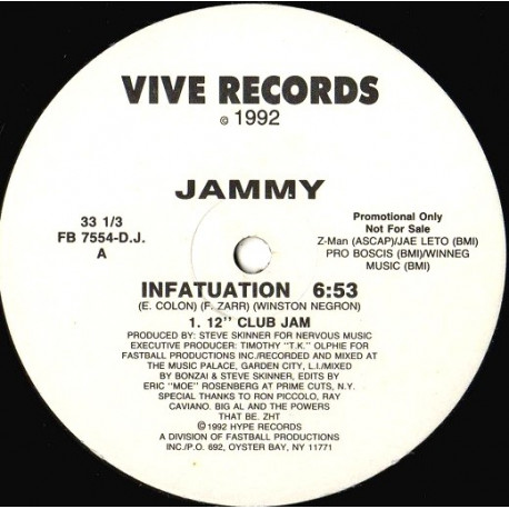 Jammy - Infatuation (12" Club Jam / Dub Jam / Radio Jam) Vinyl Promo