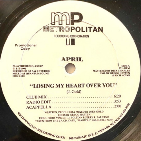 April - Losing My Heart Over You (Club Mix / Edit / Acapella / Dub / Message) Vinyl Promo